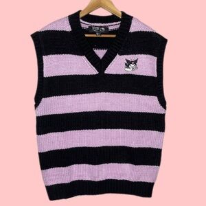 Kuromi Pink and Black Striped Women's Sweater